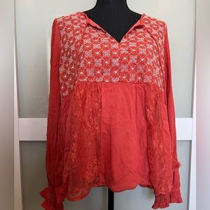 Orange Women’s Blouse with Embroidery - Women’s Large